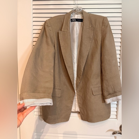 Zara Linen Light Brown Blazer - Picture 3 of 7